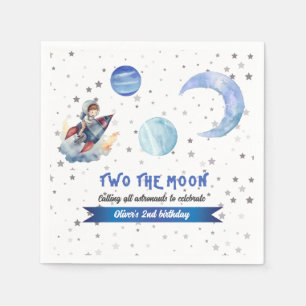 Serviette En Papier Deux à la Lune Fusée Espace Bleu Garçon 2ème Anniv