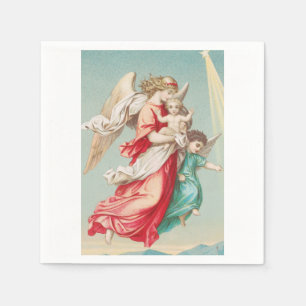 Serviette En Papier Deux anges portent un petit enfant