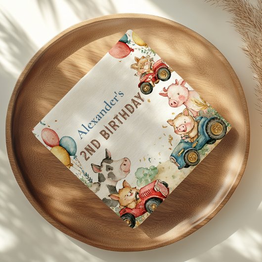 Serviette En Papier Deux animaux de ferme rapides 2e anniversaire