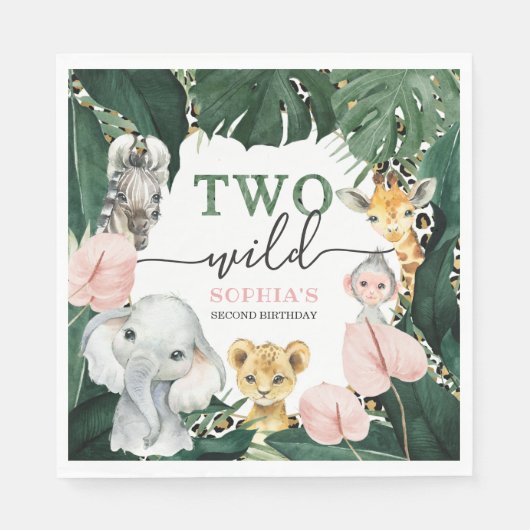 Serviette En Papier Deux animaux sauvages Safari 2e serviettes d'anniv (Devant)