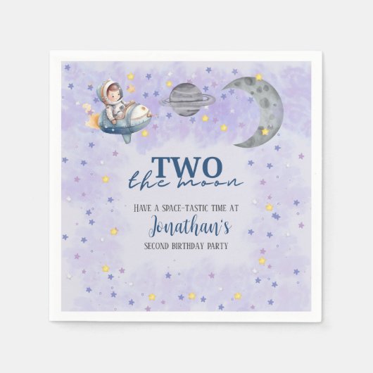 Serviette En Papier Deux au garçon de lune Fusée spatiale 2e anniversa (Devant)