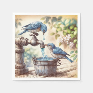Serviette En Papier Deux Bluebirds sur un Faucet