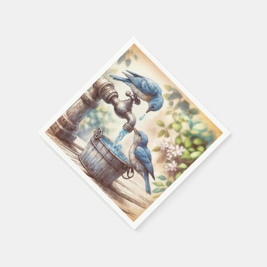 Serviette En Papier Deux Bluebirds sur un Faucet (Coin)