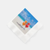 Serviette En Papier Deux Boissons Sunny Beach Accueille Texte Personna (Coin)