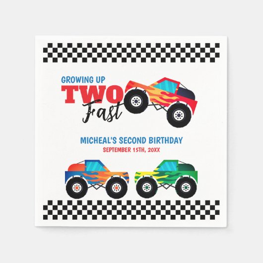 Serviette En Papier Deux Camion Monster Rapide 2e anniversaire (Devant)