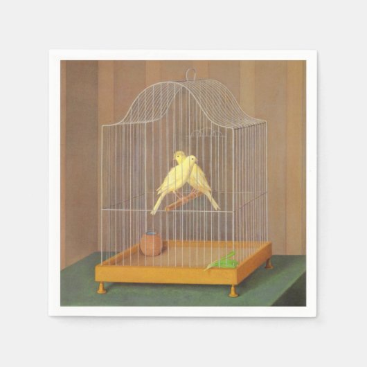 Serviette En Papier Deux Canaries en cage (par Antonio Donghi) (Devant)