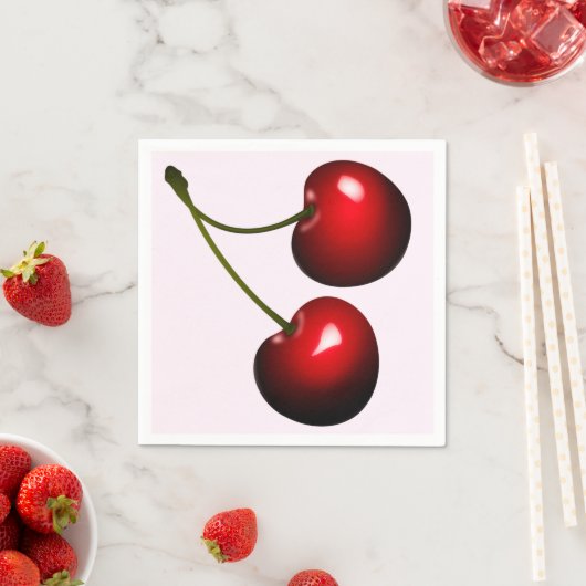 Serviette En Papier Deux cerises sucrées fraîches (En situation)