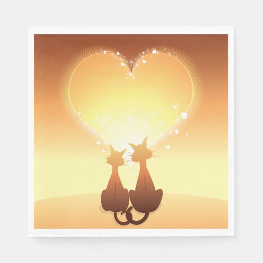 Serviette En Papier Deux Chats En Papier Amoureux (Devant)