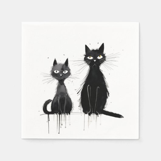 Serviette En Papier Deux chats noirs (Devant)