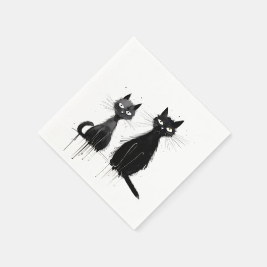 Serviette En Papier Deux chats noirs (Coin)