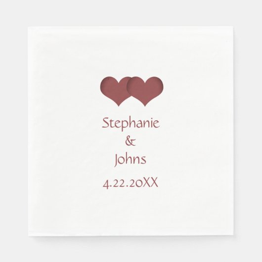 Serviette En Papier Deux Coeurs Couple Mariage Romantique Nom personna (Devant)