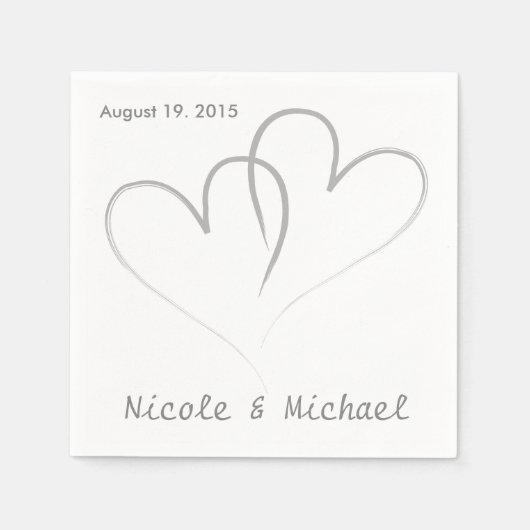 Serviette En Papier Deux coeurs entrelacés Mariage papier serviettes. (Devant)