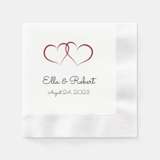 Serviette En Papier Deux coeurs mariage / anniversaire Papier Napkins (Devant)