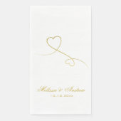Serviette En Papier Deux Coeurs Or Élégants | Mariage personnalisé (Devant)
