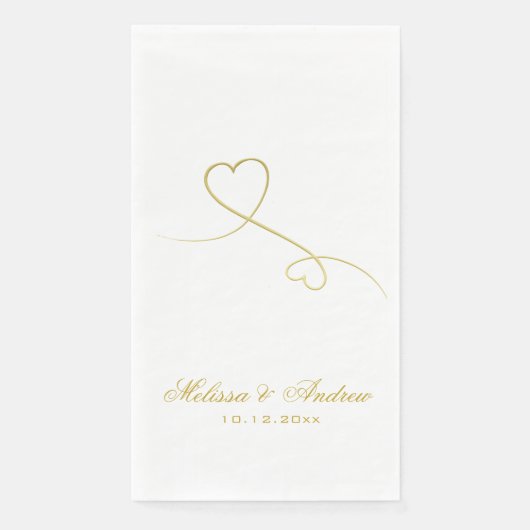 Serviette En Papier Deux Coeurs Or Élégants | Mariage personnalisé (Devant)