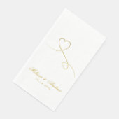 Serviette En Papier Deux Coeurs Or Élégants | Mariage personnalisé (Coin)