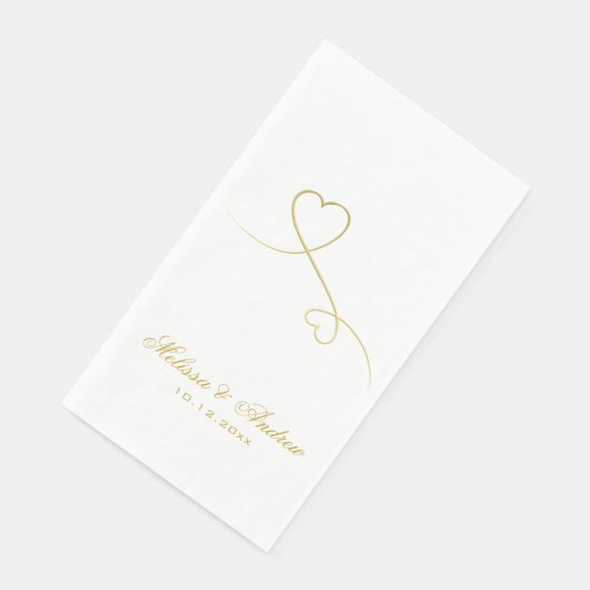 Serviette En Papier Deux Coeurs Or Élégants | Mariage personnalisé (Coin)