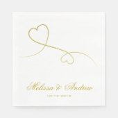 Serviette En Papier Deux Coeurs Or Élégants | Mariage personnalisé (Devant)