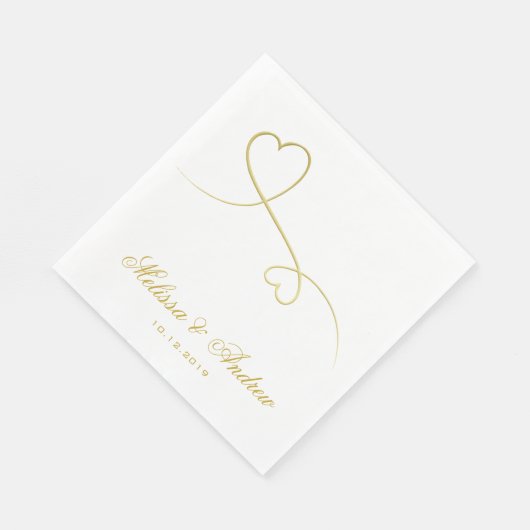 Serviette En Papier Deux Coeurs Or Élégants | Mariage personnalisé (Coin)