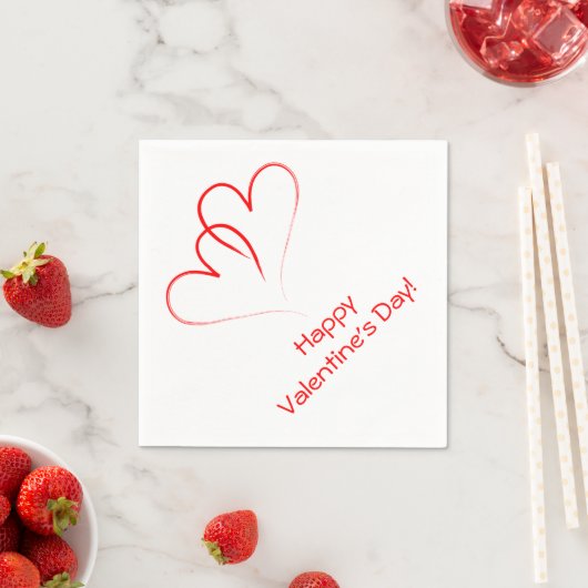 Serviette En Papier Deux coeurs rouges - Heureuse Sainte-Valentin ! (En situation)