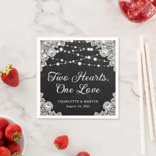 Serviette En Papier Deux Coeurs Un Amour Black Chalkboard Mariage (En situation)