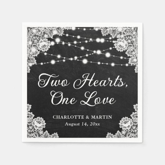 Serviette En Papier Deux Coeurs Un Amour Black Chalkboard Mariage (Devant)