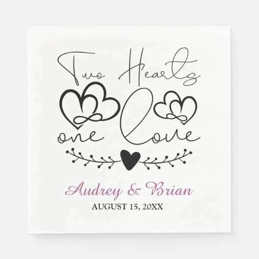 Serviette En Papier Deux Coeurs Un Amour Mariage Cocktail Serviettes (Devant)