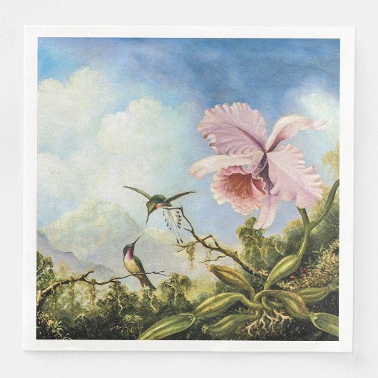 Serviette En Papier Deux colibris et une orchidée Papier Serviettes d' (Devant)