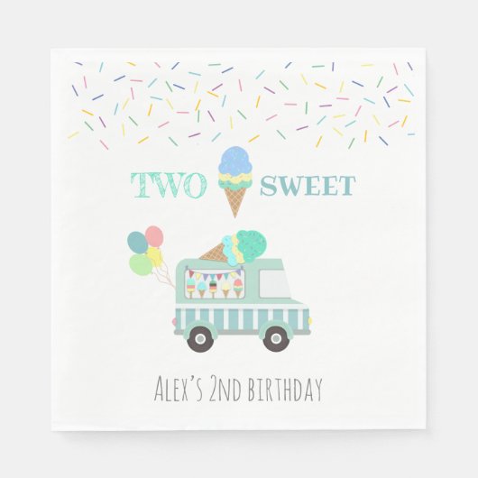 Serviette En Papier Deux crème glacée douce deuxième anniversaire pers (Devant)