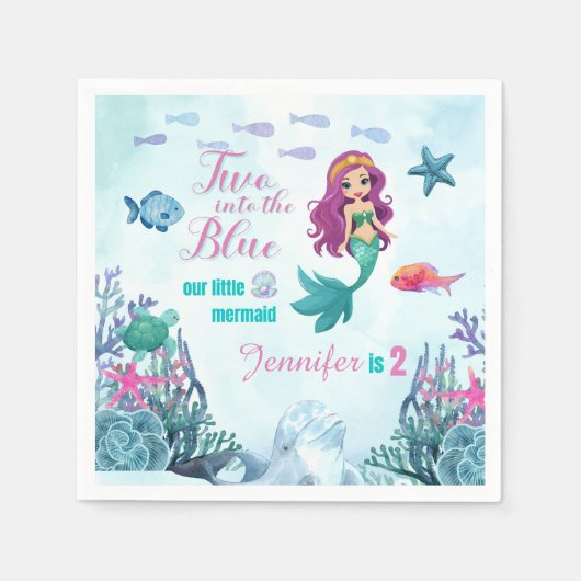 Serviette En Papier Deux dans le bleu Purpl Mermaid Girls 2e anniversa (Devant)