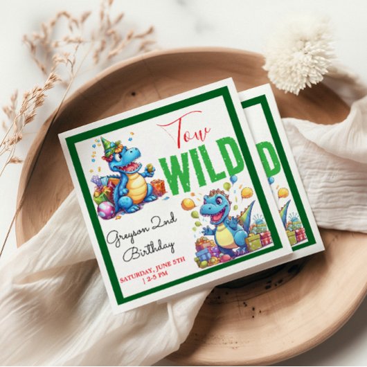 Serviette En Papier Deux Dino Wild Party Boy Dinosaur 2e anniversaire