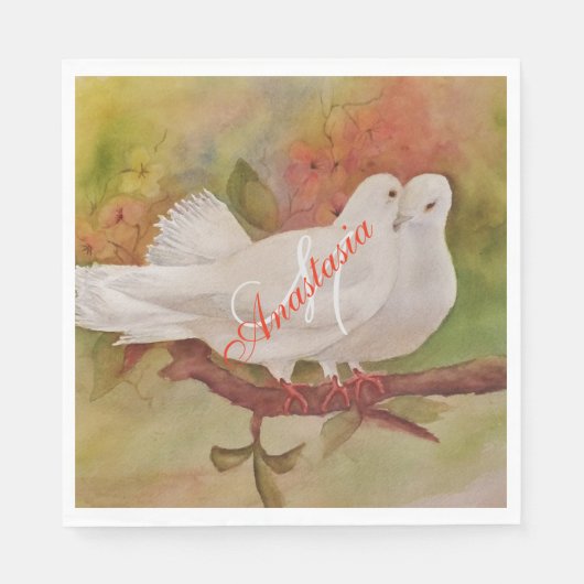 SERVIETTE EN PAPIER DEUX DOVES BLANCHES PARTI MONOGRAMME (Devant)