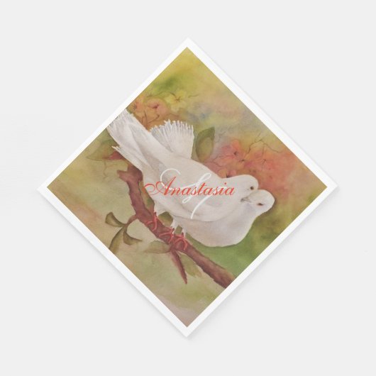 SERVIETTE EN PAPIER DEUX DOVES BLANCHES PARTI MONOGRAMME (Coin)