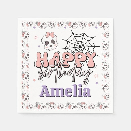 Serviette En Papier Deux Éffrayants Pink Halloween fête d'anniversaire (Devant)