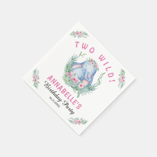 Serviette En Papier Deux éléphants tropicaux sauvages rose fête d'anni (Coin)
