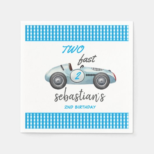 Serviette En Papier Deux Fast Blue Race Car 2e Invitation anniversaire (Devant)