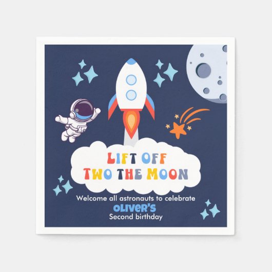 Serviette En Papier Deux garçons à la lune Fusée spatiale Décollage 2e (Devant)