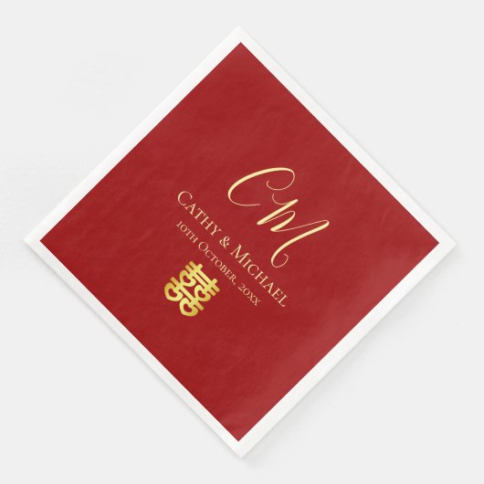 Serviette En Papier Deux initiales mariage chinois moderne rouge (Coin)