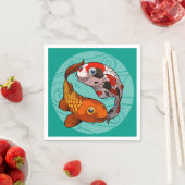 Serviette En Papier Deux Koi Carp Friendly nager dans un dessin circul (En situation)