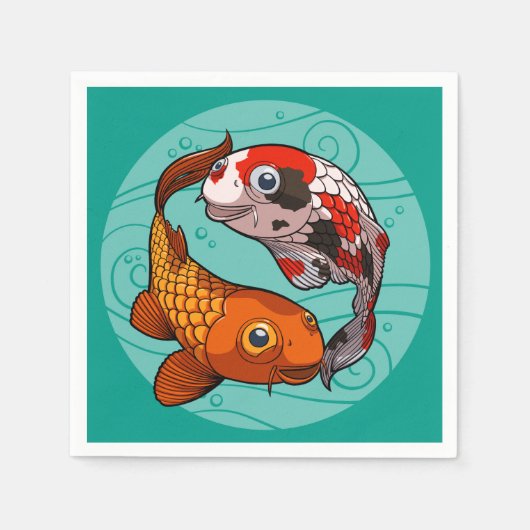 Serviette En Papier Deux Koi Carp Friendly nager dans un dessin circul (Devant)