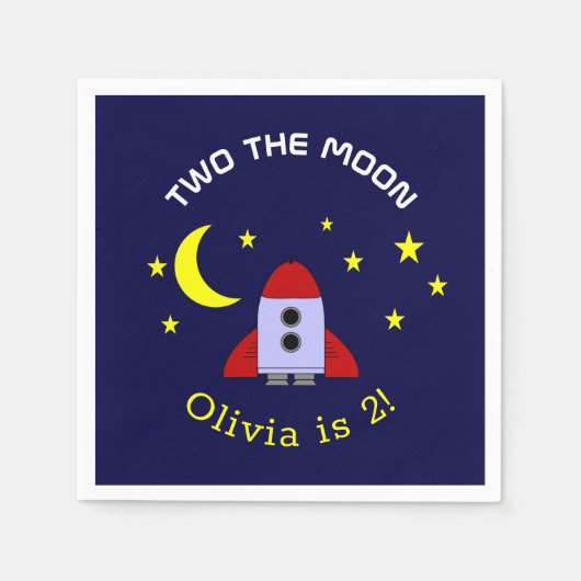 Serviette En Papier Deux La Lune 2e Anniversaire Rocket Ship Space Thè (Devant)