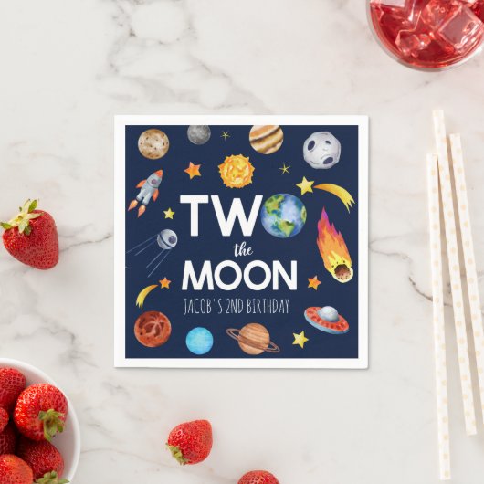 Serviette En Papier Deux La Lune Planète spatiale Anniversaire (En situation)