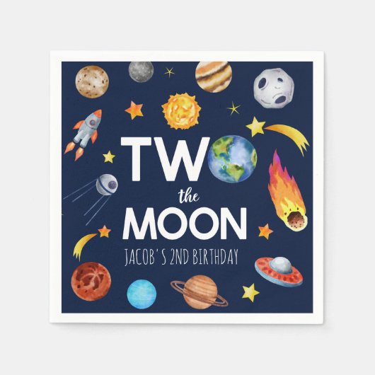 Serviette En Papier Deux La Lune Planète spatiale Anniversaire (Devant)