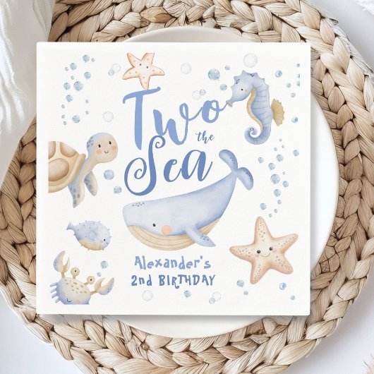 Serviette En Papier DEUX Mer 2e anniversaire Boy Blue Cute Ocean