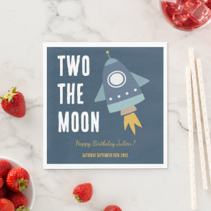 Serviette En Papier Deux Moon Space Rocket 2e fête d'anniversaire