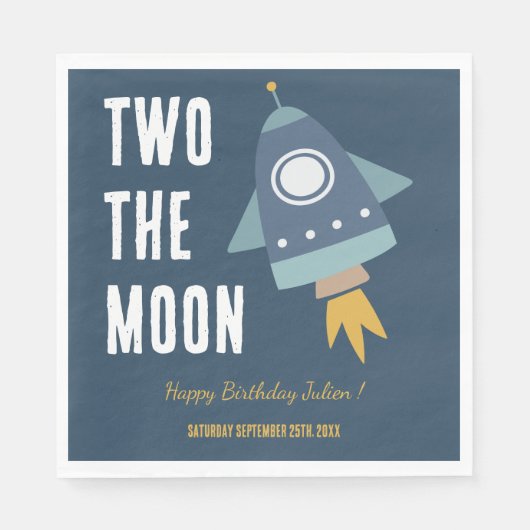 Serviette En Papier Deux Moon Space Rocket 2e fête d'anniversaire (Devant)