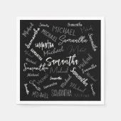 Serviette En Papier Deux noms couple motif monogramme noir gris blanc (Devant)