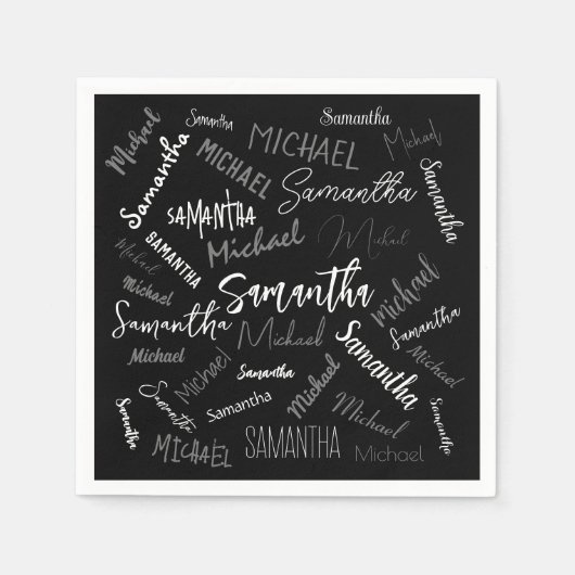 Serviette En Papier Deux noms couple motif monogramme noir gris blanc (Devant)