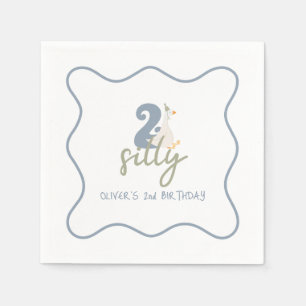 Serviette En Papier Deux oies idiotes bleu et vert 2e anniversaire