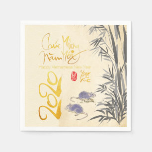 Serviette En Papier Deux Rats Bambou Nouvel An Vietnamien 2020 Parti P